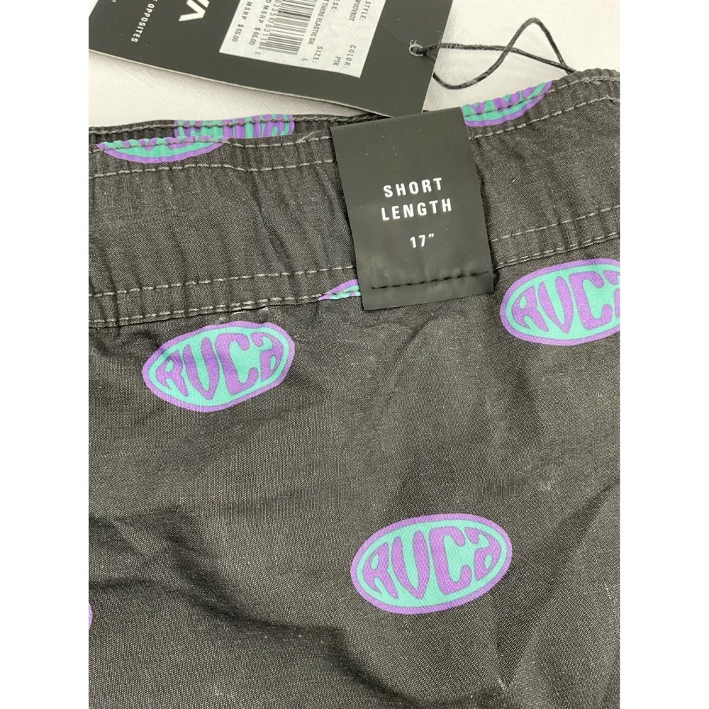 RVCA Black Swim Board Shorts with Purple Accents